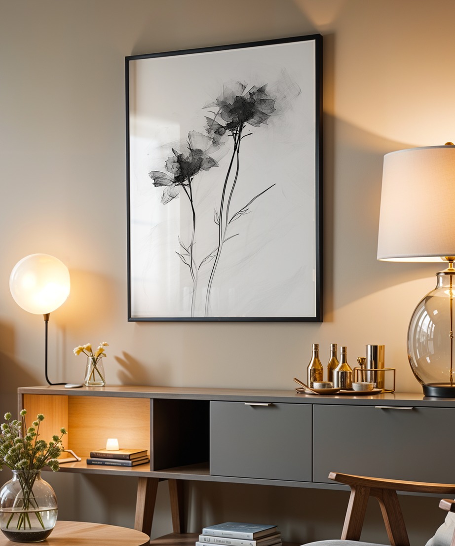 Soft Bloom Tek Parça Siyah Çerçeveli Ahşap Tablo