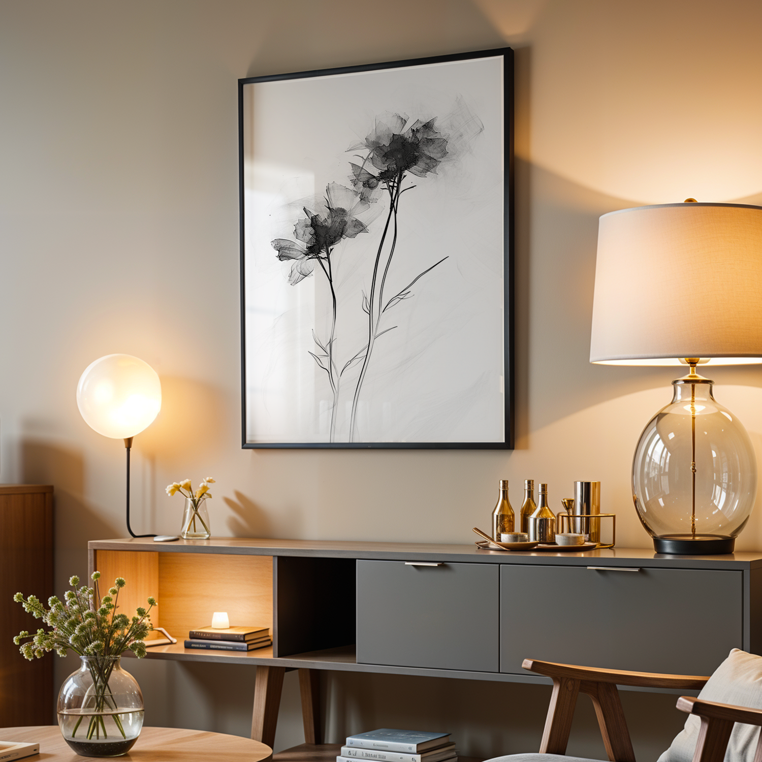 Soft Bloom Tek Parça Siyah Çerçeveli Ahşap Tablo