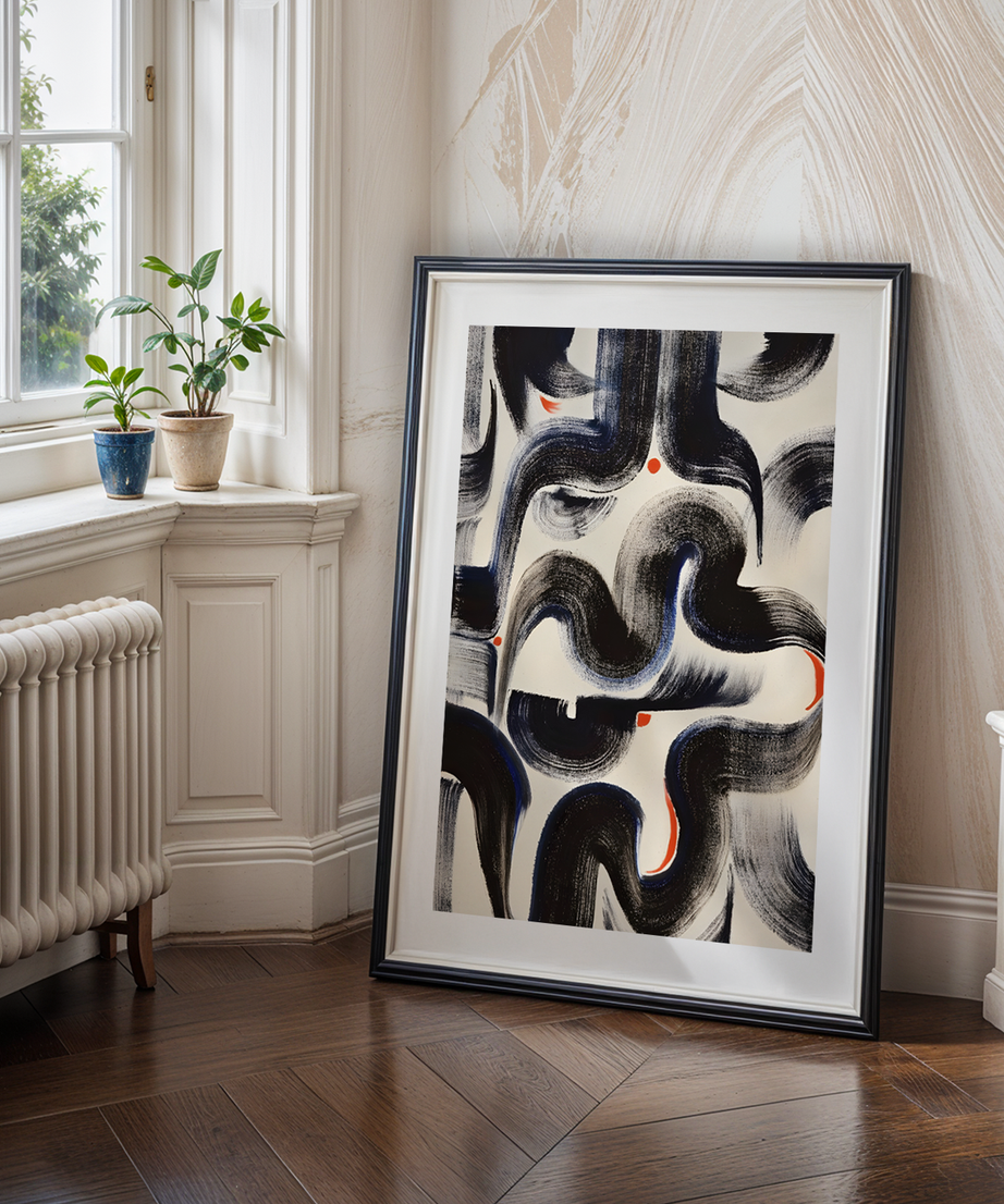 Abstract Motion Tek Parça Siyah Çerçeveli Ahşap Tablo