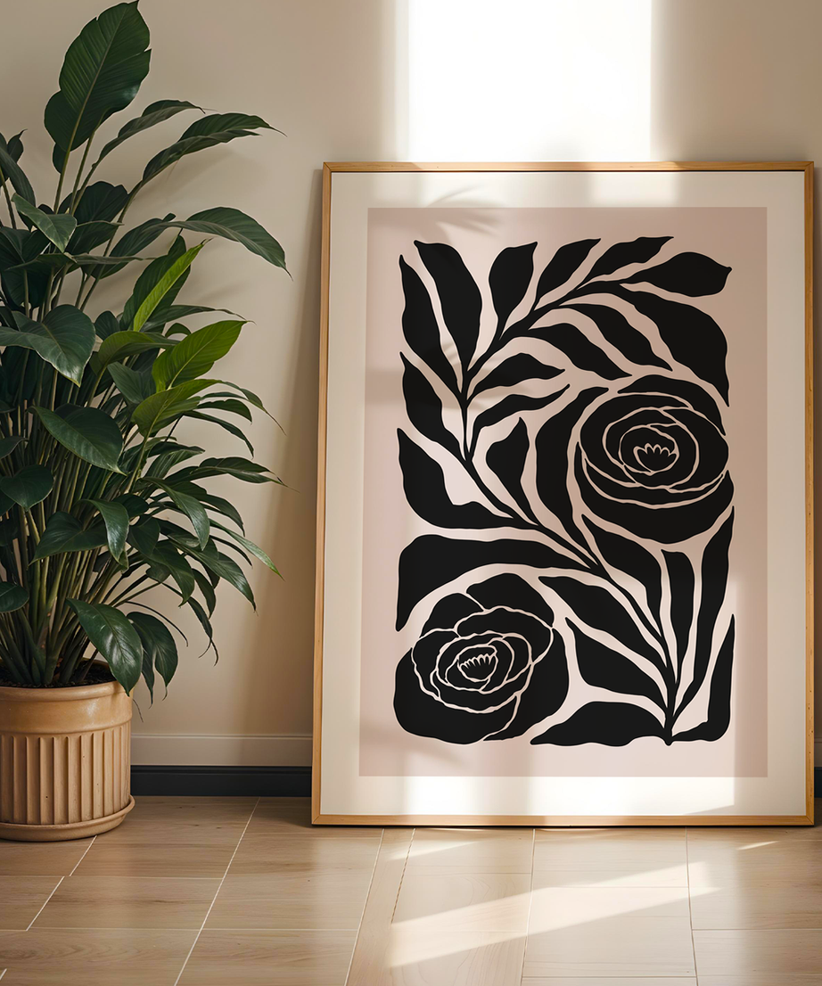 Minimal Vase Art Tek Parça Doğal Ahşap Çerçeveli Tablo
