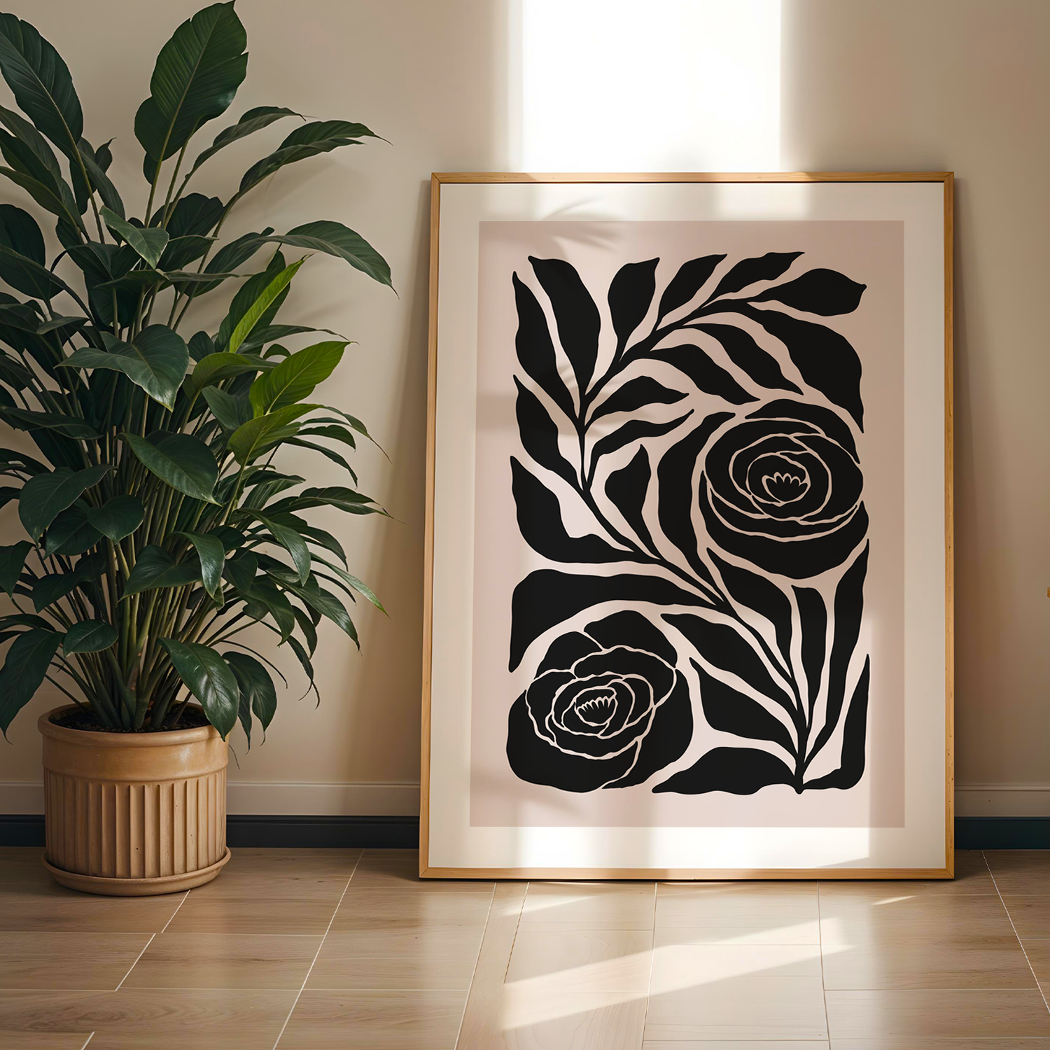 Minimal Vase Art Tek Parça Doğal Ahşap Çerçeveli Tablo