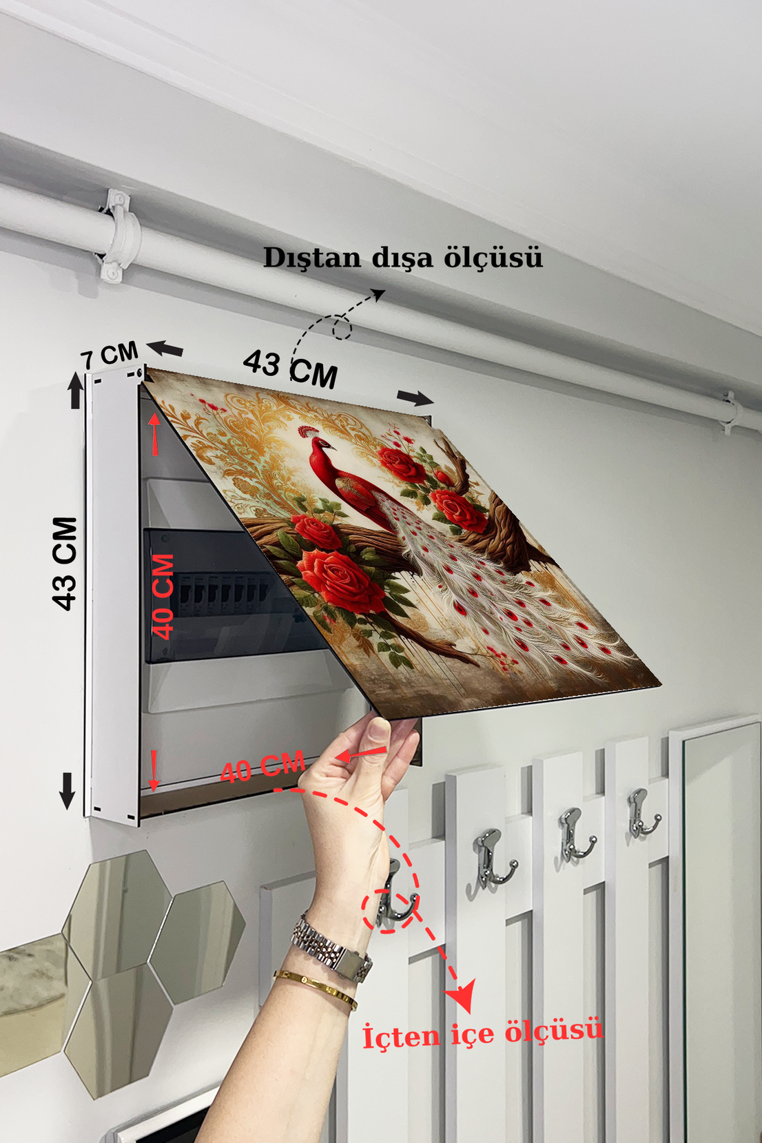 Kuğu ve Çiçek Manzaralı Ahşap Sigorta Saklama Kutusu