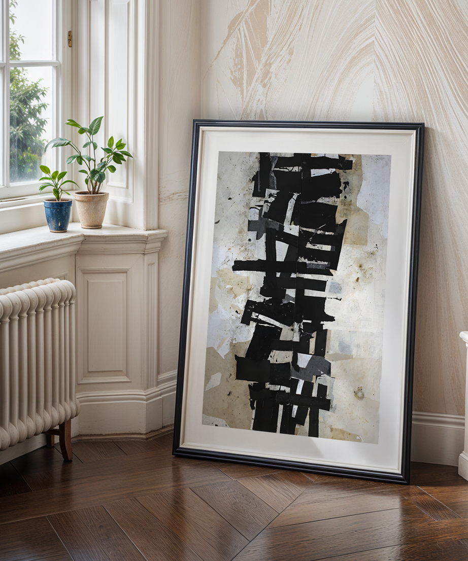 Layered Texture Tek Parça Siyah Çerçeveli Ahşap Tablo
