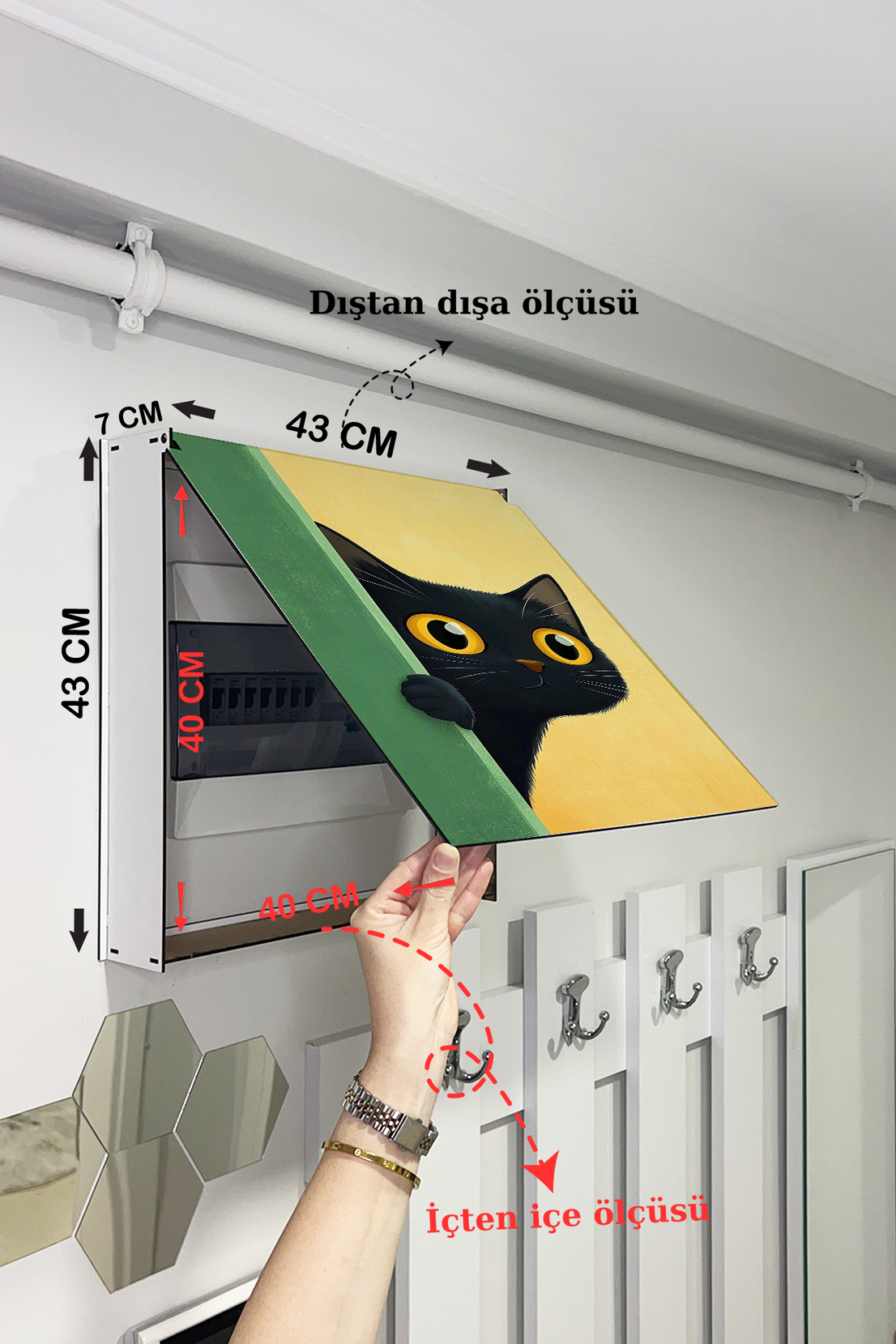 Şaşkın Siyah Kedi Temalı Ahşap Sigorta Saklama Kutusu