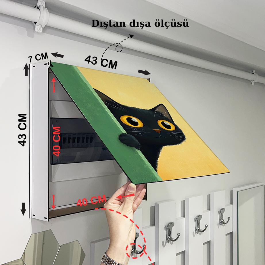 Şaşkın Siyah Kedi Temalı Ahşap Sigorta Saklama Kutusu