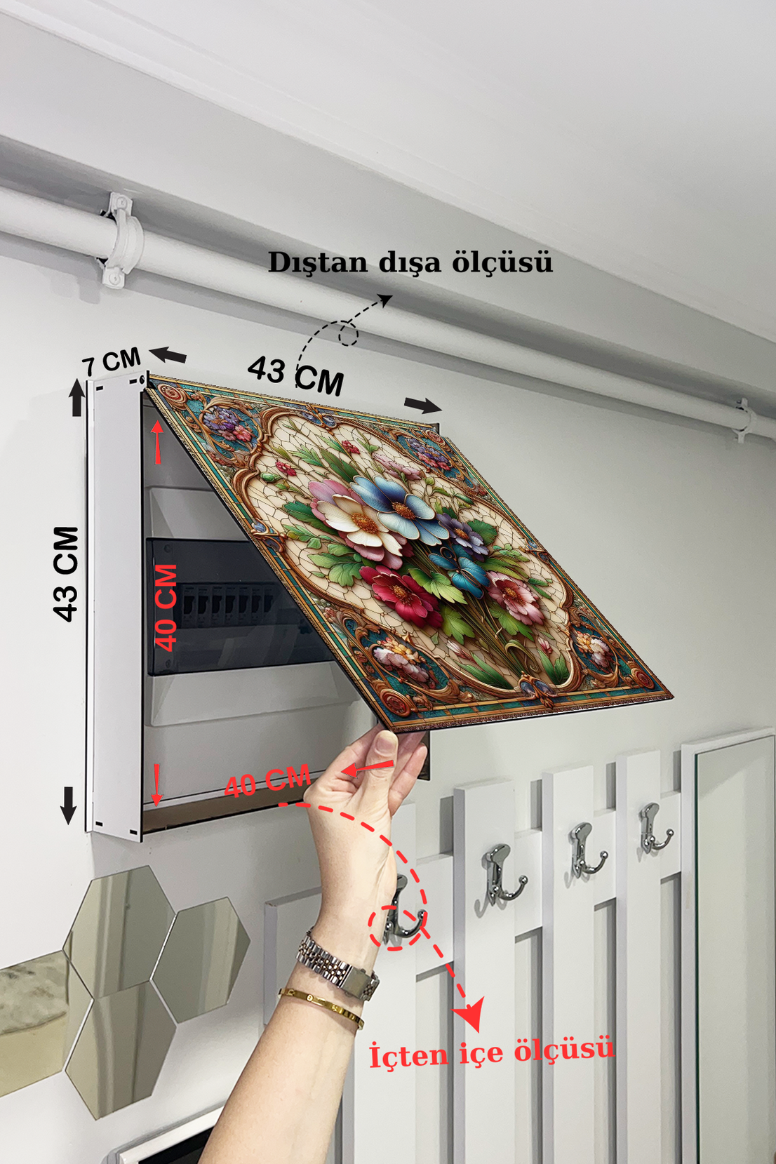 Sanatsal Çiçek Temalı Ahşap Sigorta Saklama Kutusu