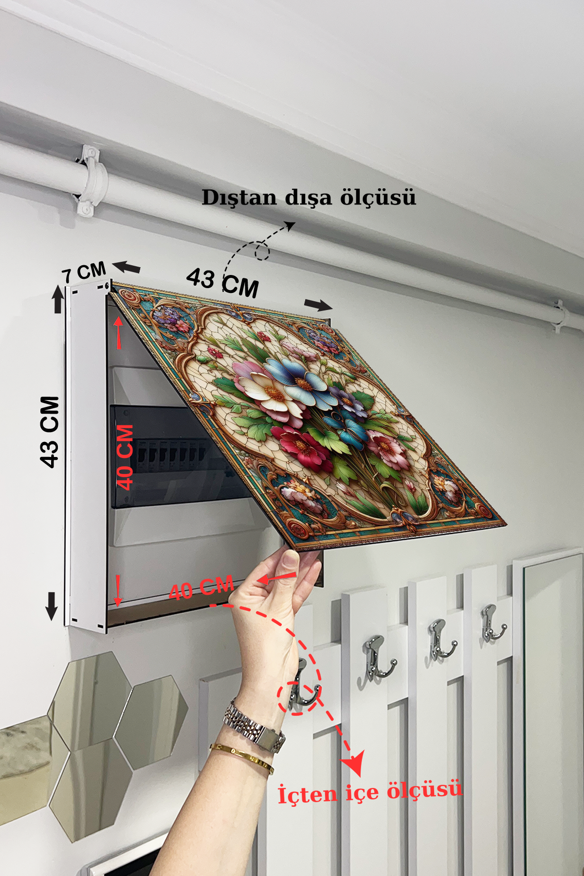 Sanatsal Çiçek Temalı Ahşap Sigorta Saklama Kutusu