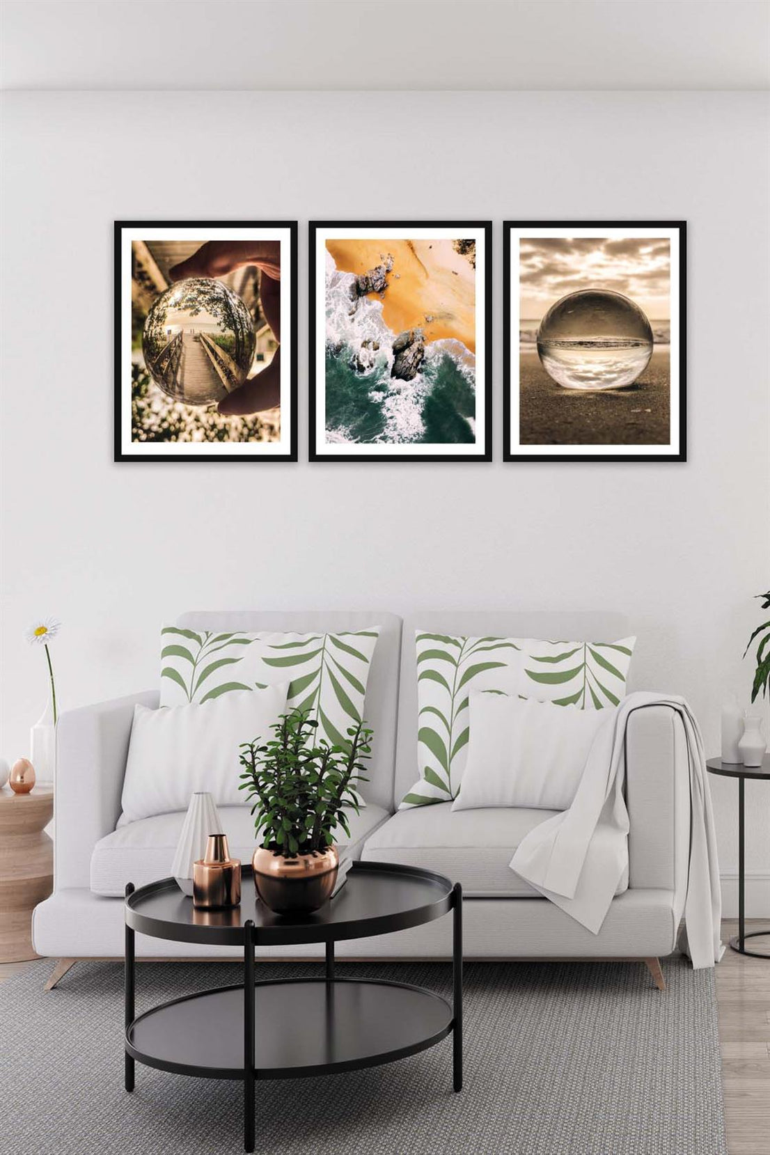 3 Parça Modern Tarzda Sanatsal Siyah Çerçeve Görünümlü Dijital Baskı Tablo Seti