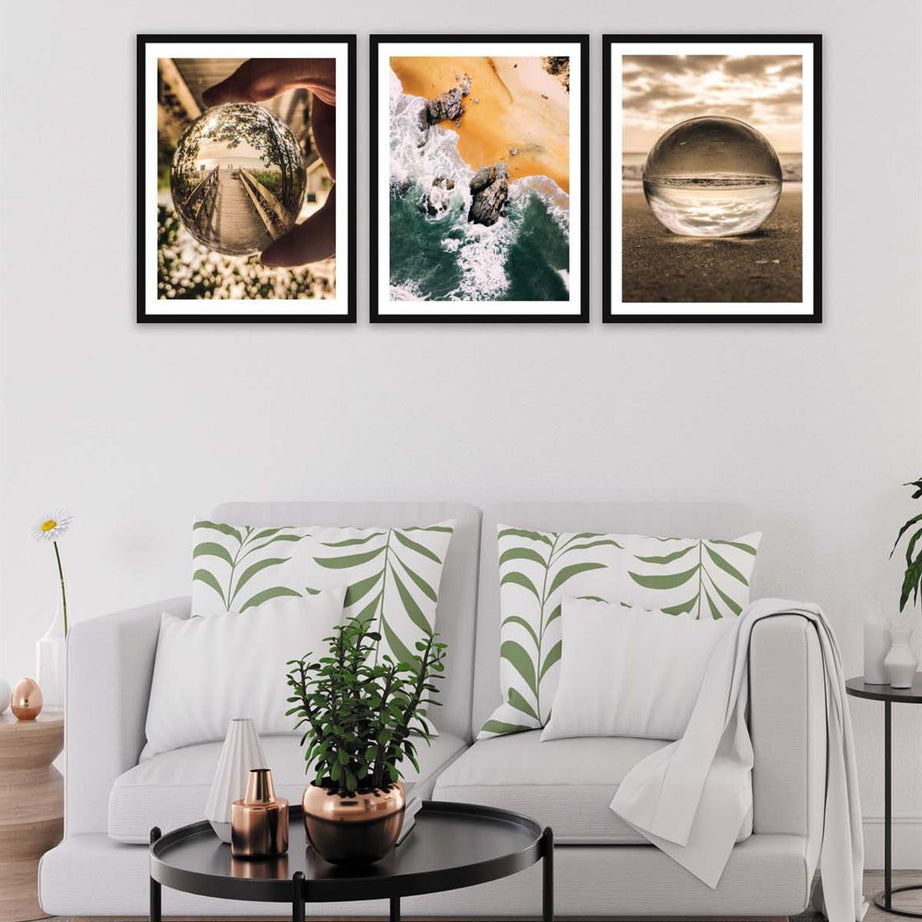3 Parça Modern Tarzda Sanatsal Siyah Çerçeve Görünümlü Dijital Baskı Tablo Seti
