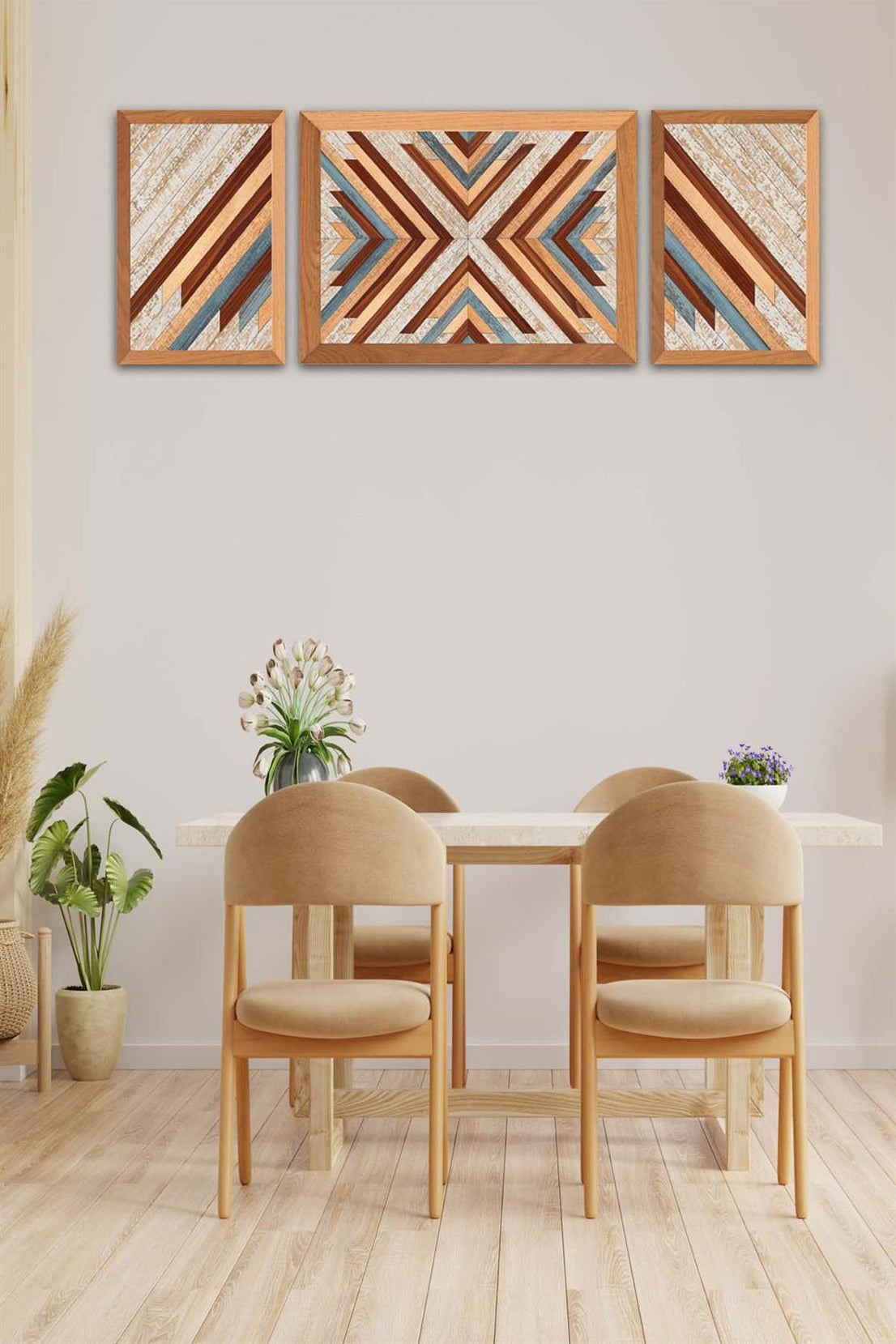 3 Parça Ahşap Parke Tasarım Tablo Seti