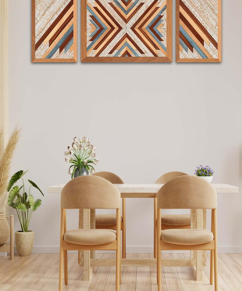 3 Parça Ahşap Parke Tasarım Tablo Seti