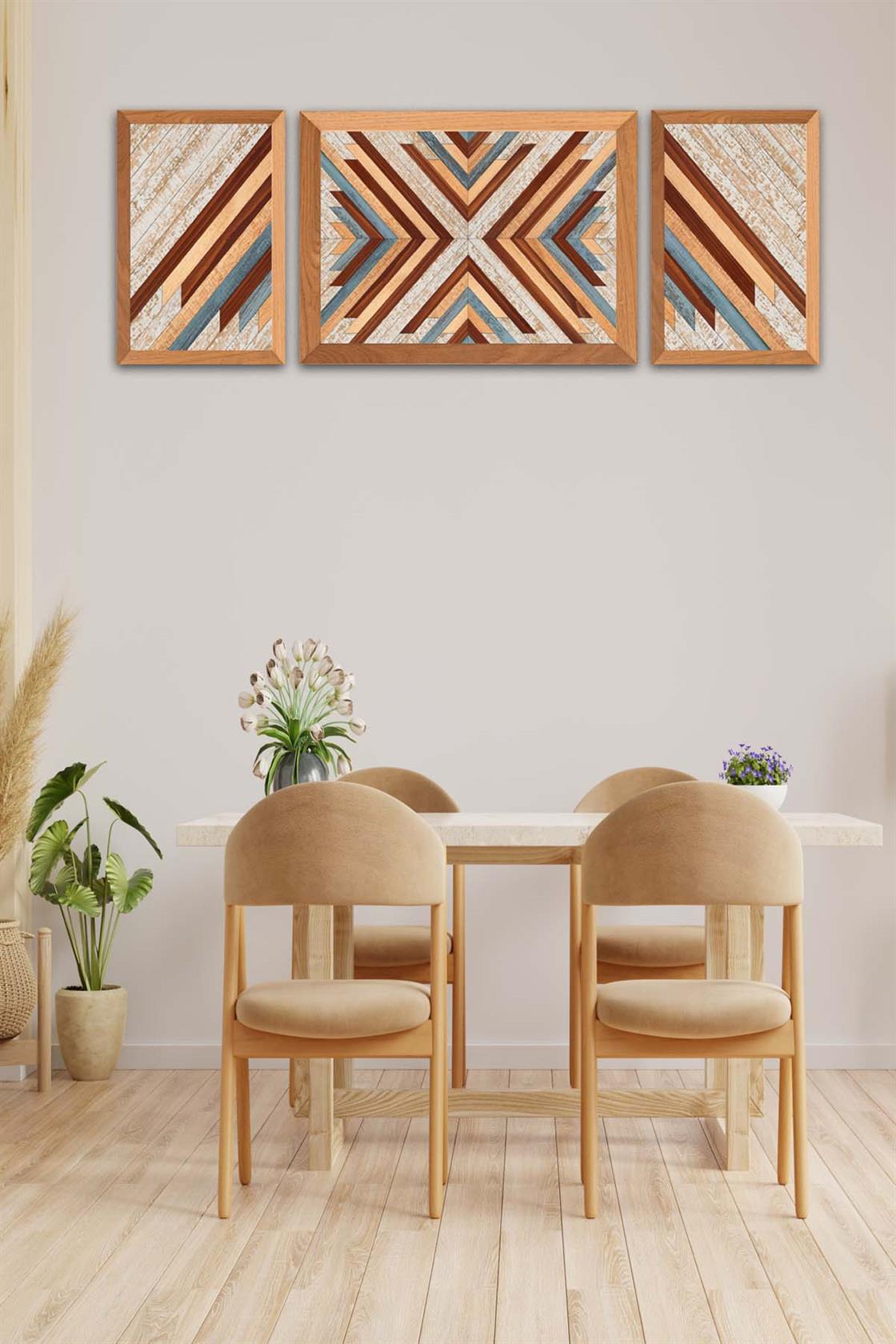 3 Parça Ahşap Parke Tasarım Tablo Seti