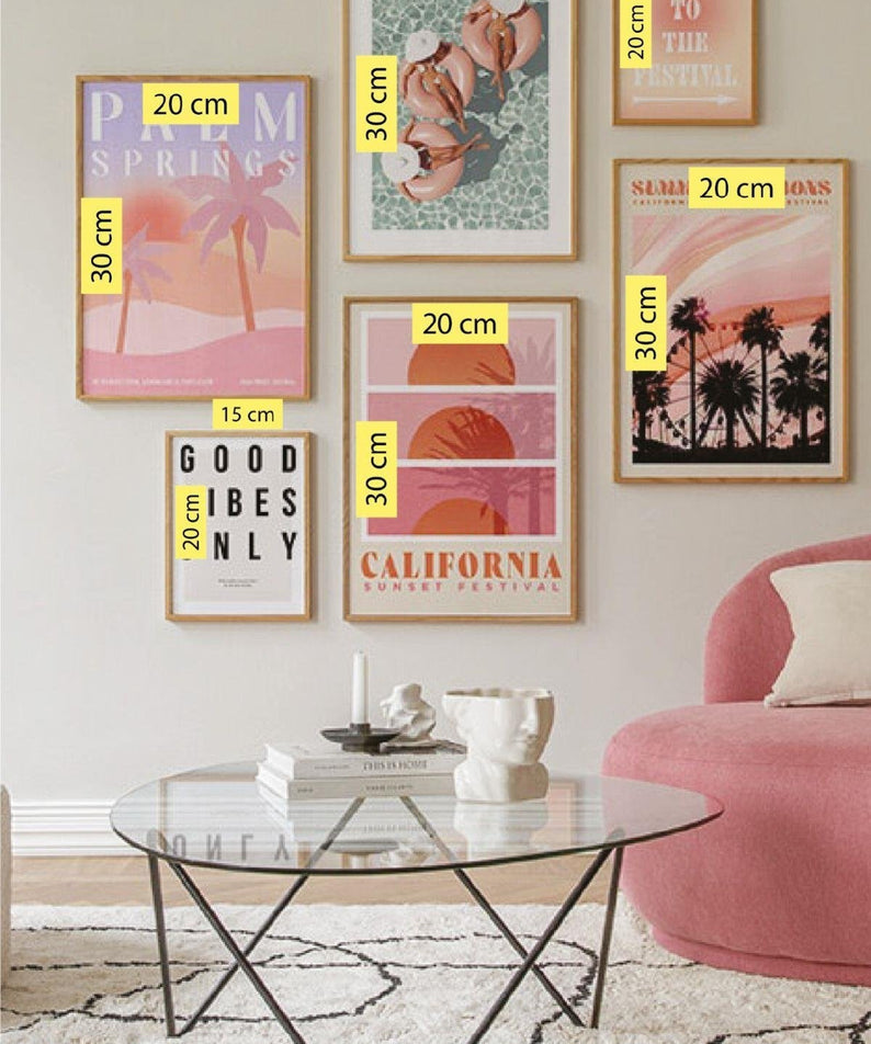Good Vibes Palmiye Temalı Ahşap Çerçeve Görünümlü Tablo Seti