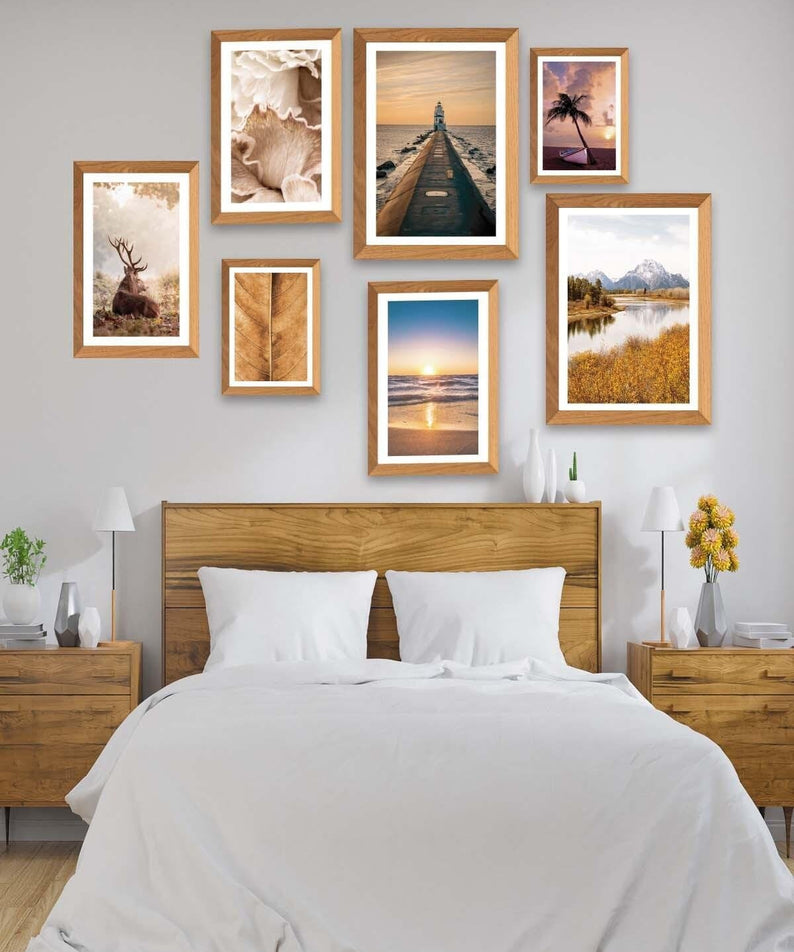 Deniz Feneri Manzara Ve Geyik Temalı Ahşap Çerçeve Görünümlü Tablo Seti