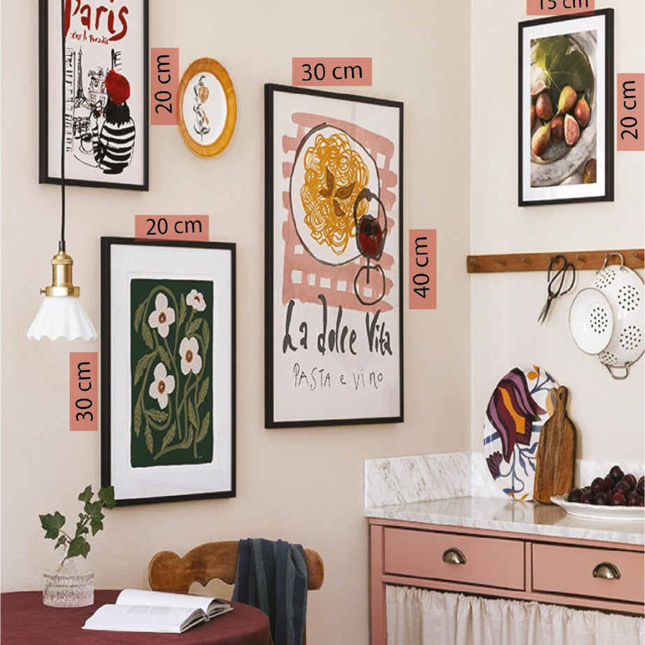 4 Parça La Doler Vita Soyut Modern Sanat (SİYAH ÇERÇEVE GÖRÜNÜMLÜ) Tablo Seti