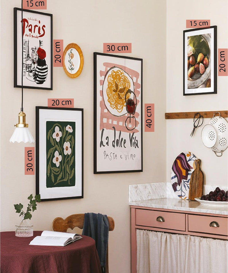 4 Parça La Doler Vita Soyut Modern Sanat (SİYAH ÇERÇEVE GÖRÜNÜMLÜ) Tablo Seti