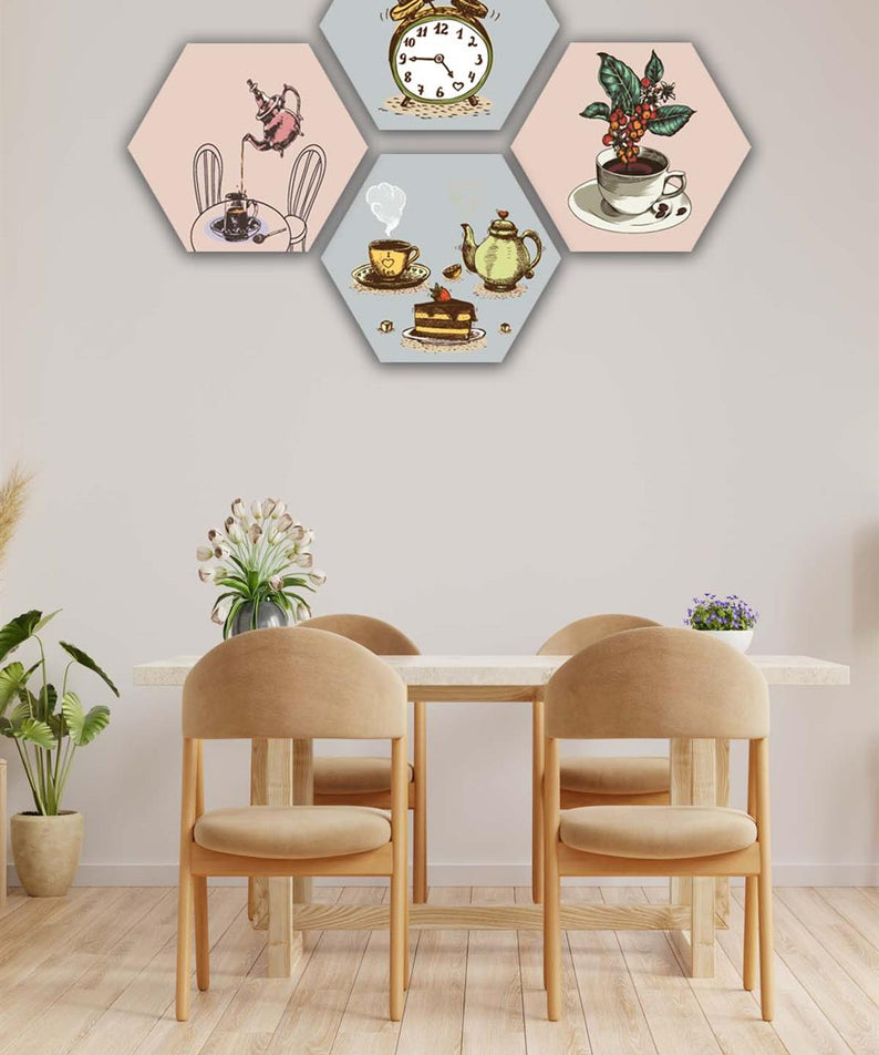 4 Parça Altıgen Petek Tasarım Mdf Tablo Seti