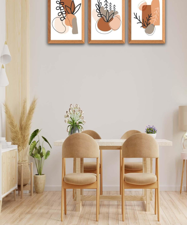 Bohem Tarzında Dal Temalı Ahşap Çerçeve Görünümlü Tablo Seti