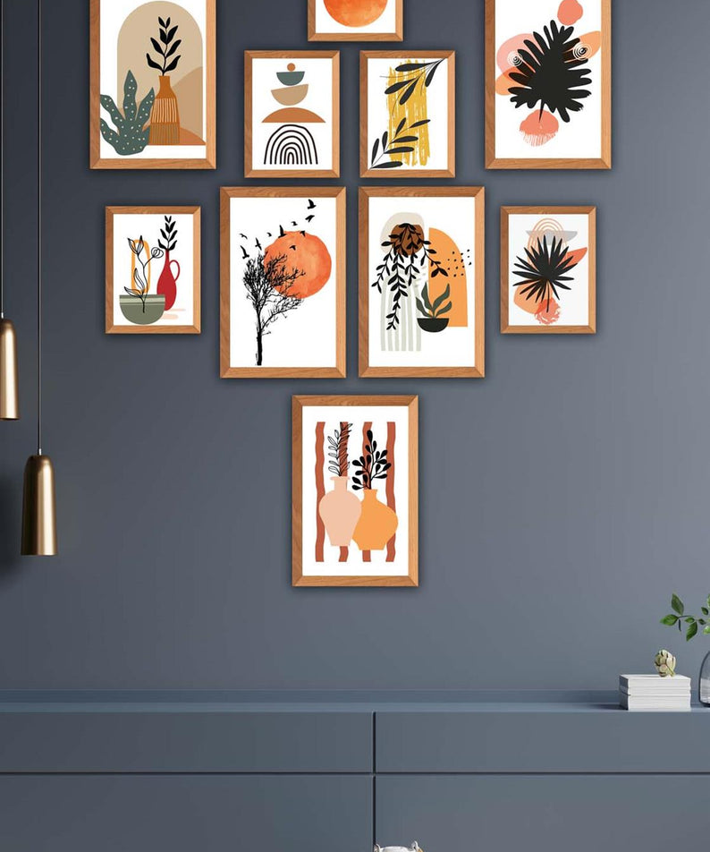 10 Parça Ahşap Çerçeve Görünümlü Sanatsal Tarzda Tablo Seti