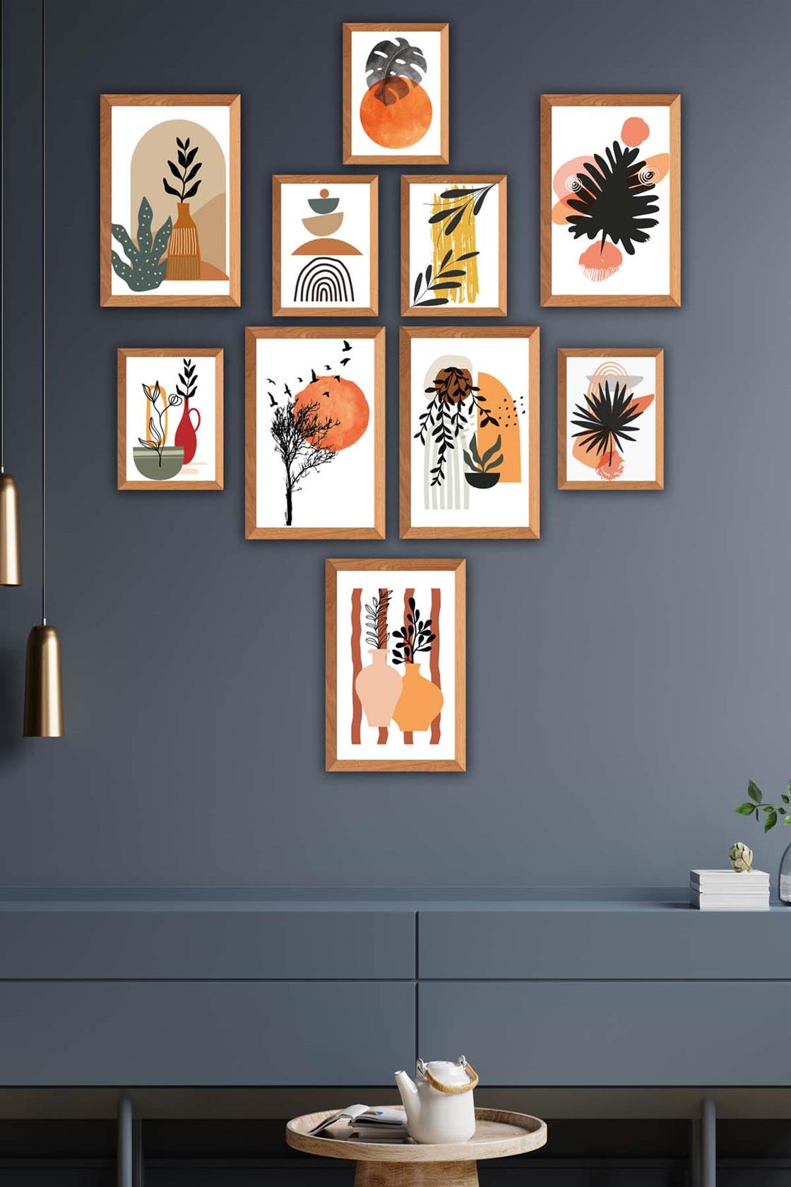 10 Parça Ahşap Çerçeve Görünümlü Sanatsal Tarzda Tablo Seti