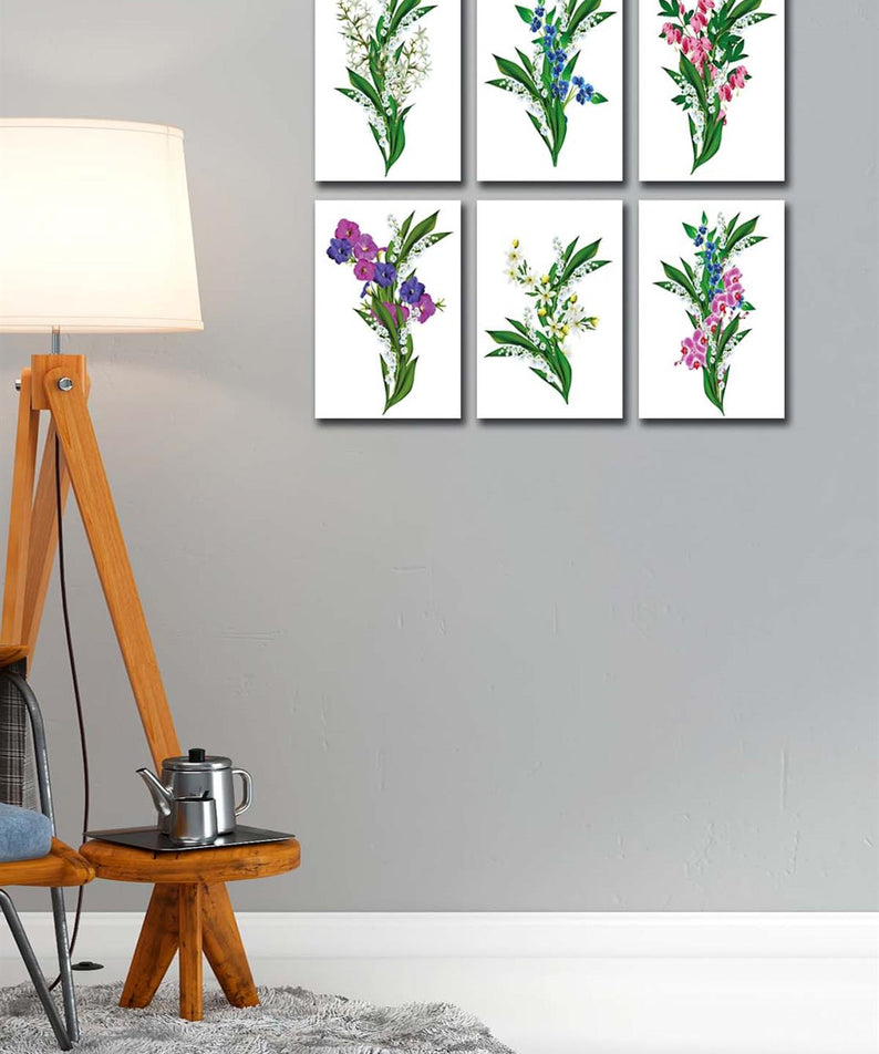 6 Parça Yeşil Çiçekler tablo seti