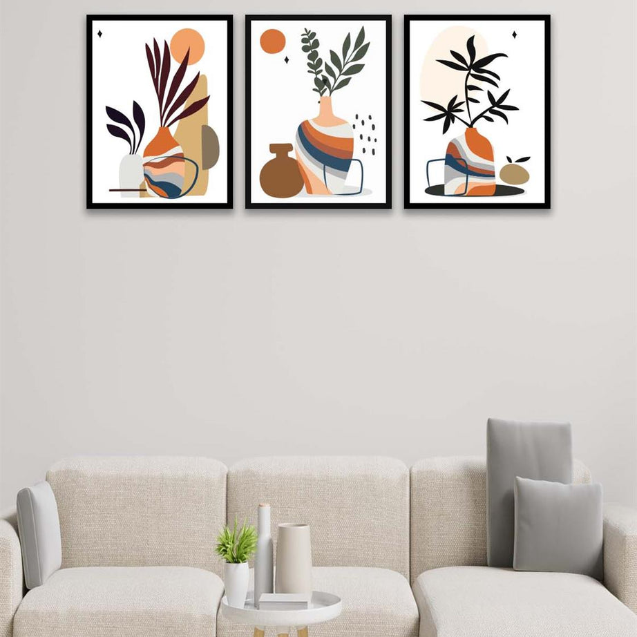 3 Parça Modern Sanatsal Tarzda (Siyah çerçeve görünümlü) Uv Baskı Mdf Tablo Seti