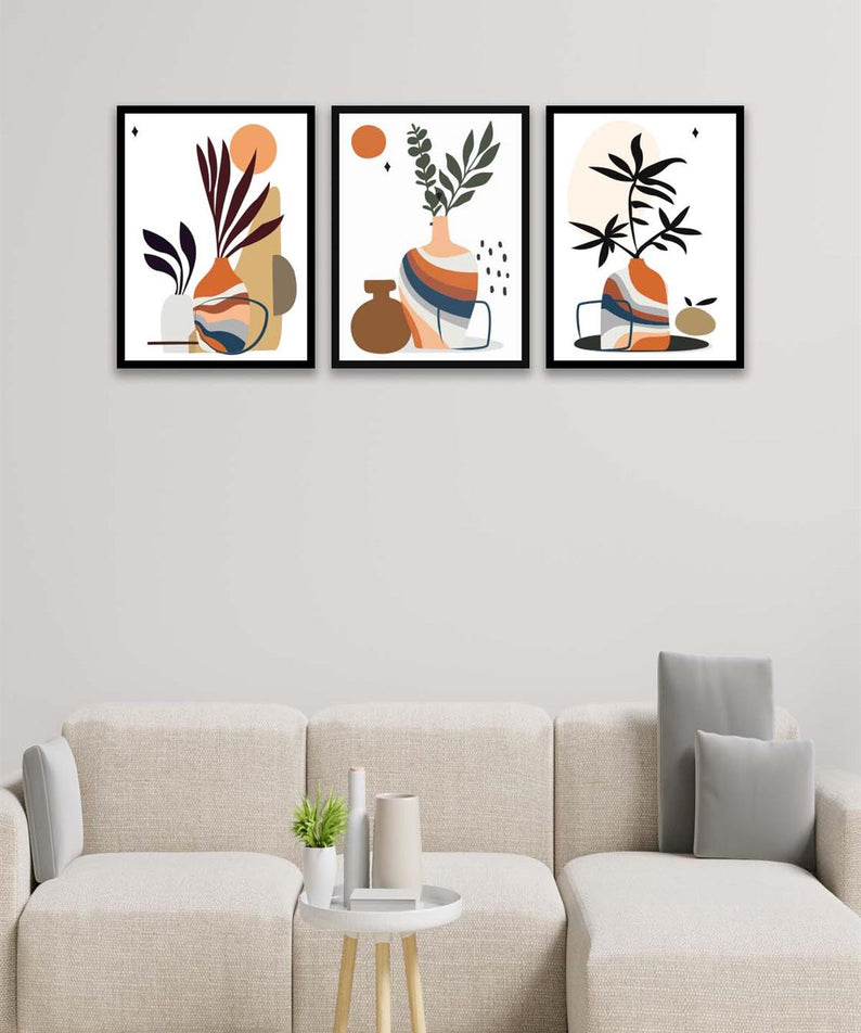 3 Parça Modern Sanatsal Tarzda (Siyah çerçeve görünümlü) Uv Baskı Mdf Tablo Seti