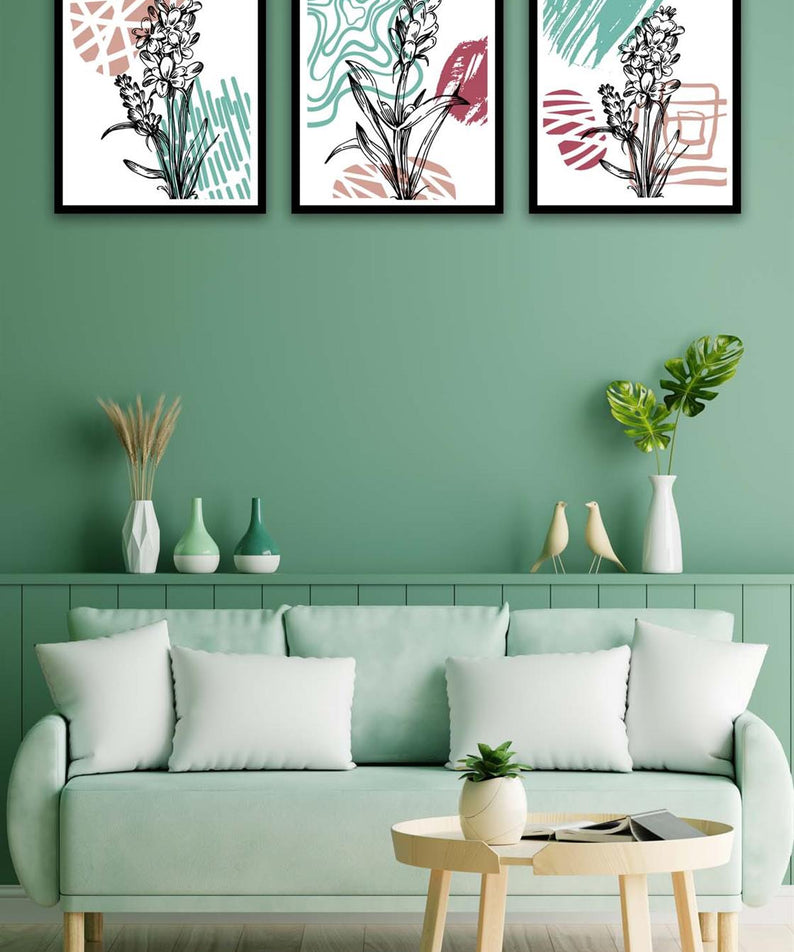 3 Parça Modern Sanat Tarzında Siyah Çerçeve Görünümlü Uv Baskı Mdf Tablo Seti