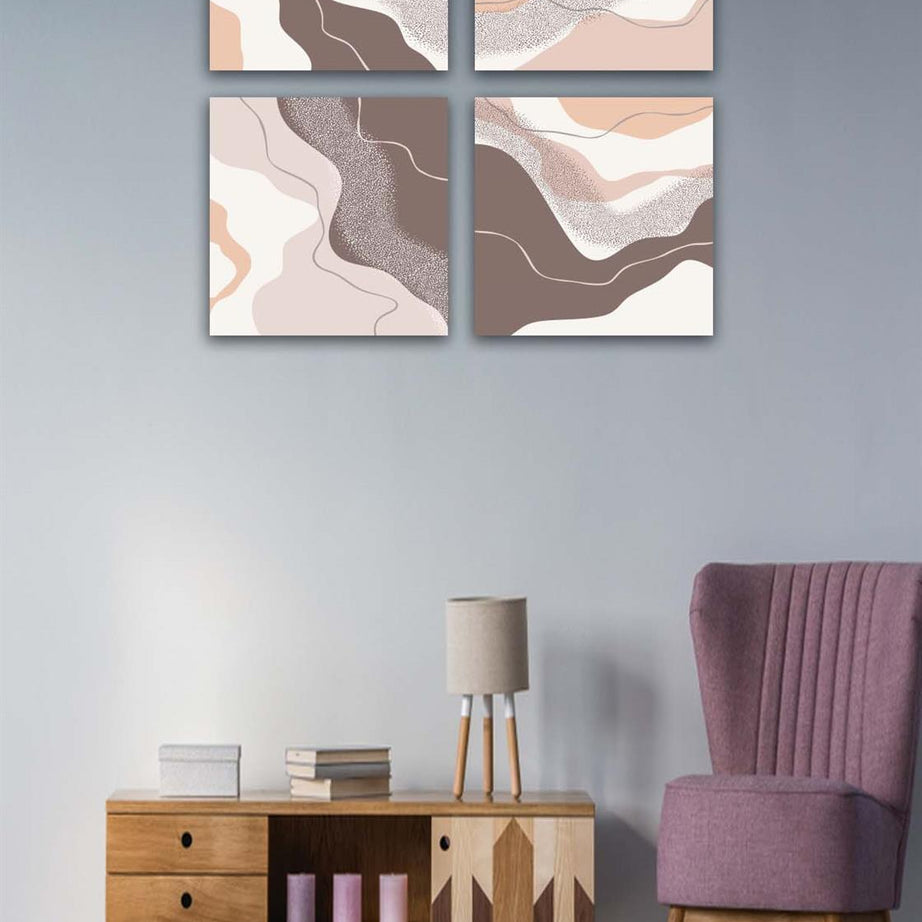 4 Parça Mermer Deseni Tasarım Uv Baskı Mdf Tablo Seti
