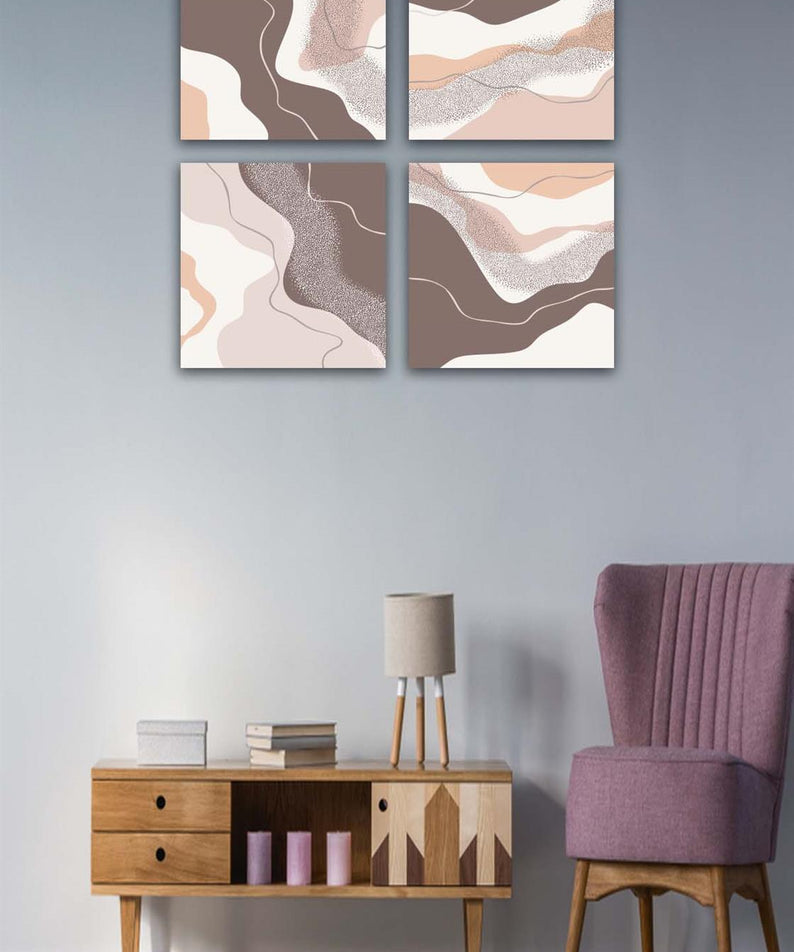 4 Parça Mermer Deseni Tasarım Uv Baskı Mdf Tablo Seti