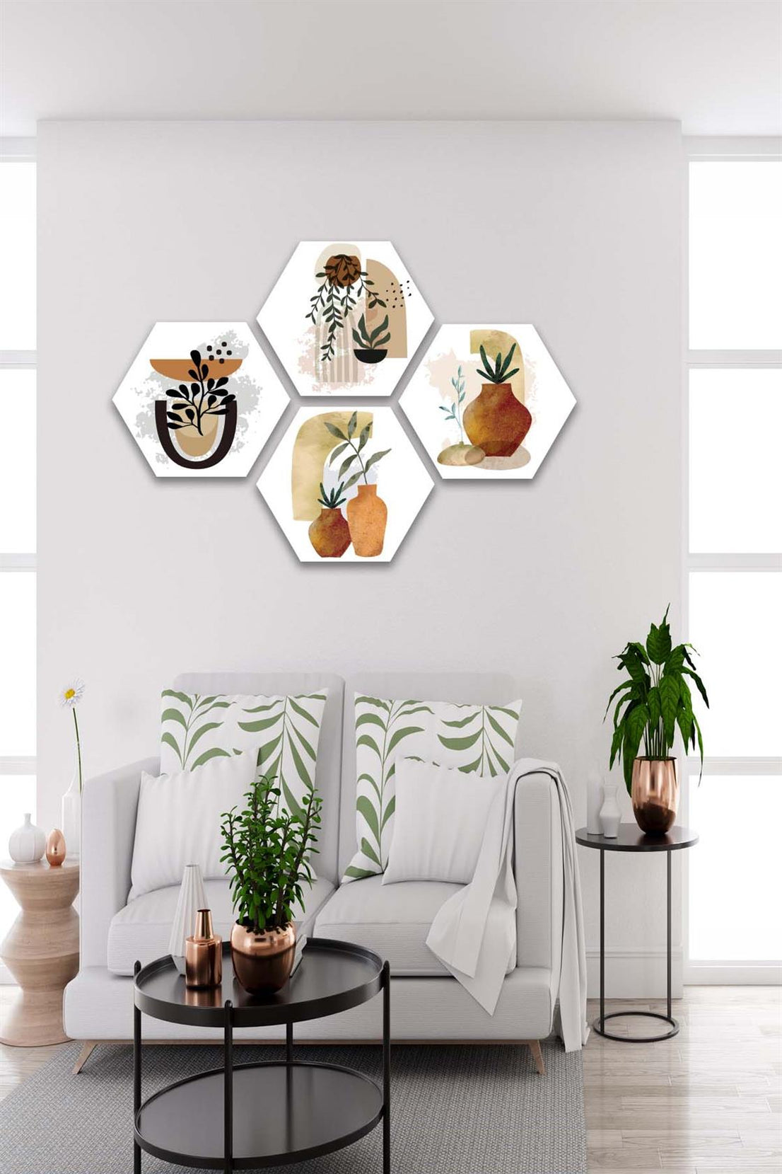 4 Parça Petek Suluboya Modern Tarzda Tasarım Uv Baskı Mdf Tablo Seti