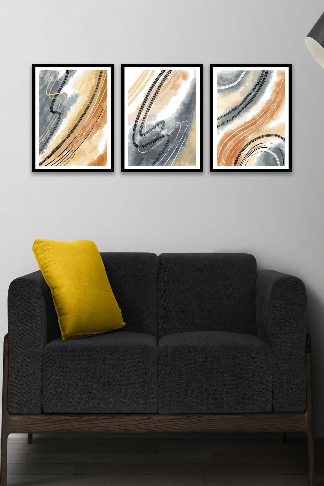 Mermer Deseni Tarzında Siyah Çerçeve Görünümlü Tablo Seti