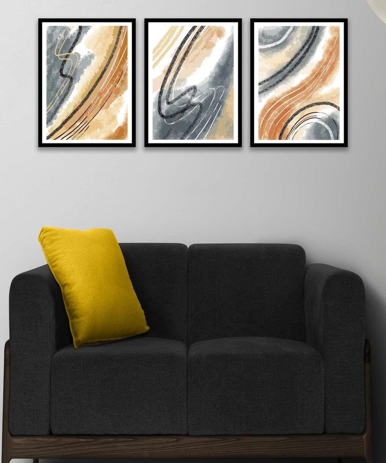 Mermer Deseni Tarzında Siyah Çerçeve Görünümlü Tablo Seti