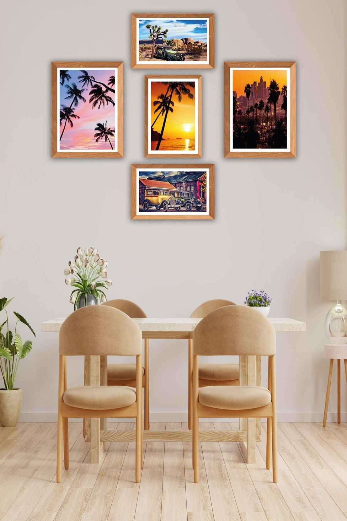Palmiye Temalı Ahşap Çerçeve Görünümlü Tablo Seti