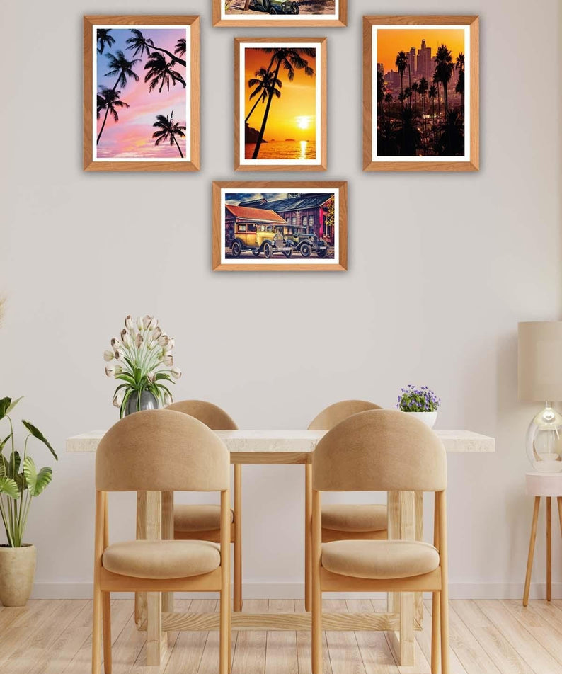Palmiye Temalı Ahşap Çerçeve Görünümlü Tablo Seti