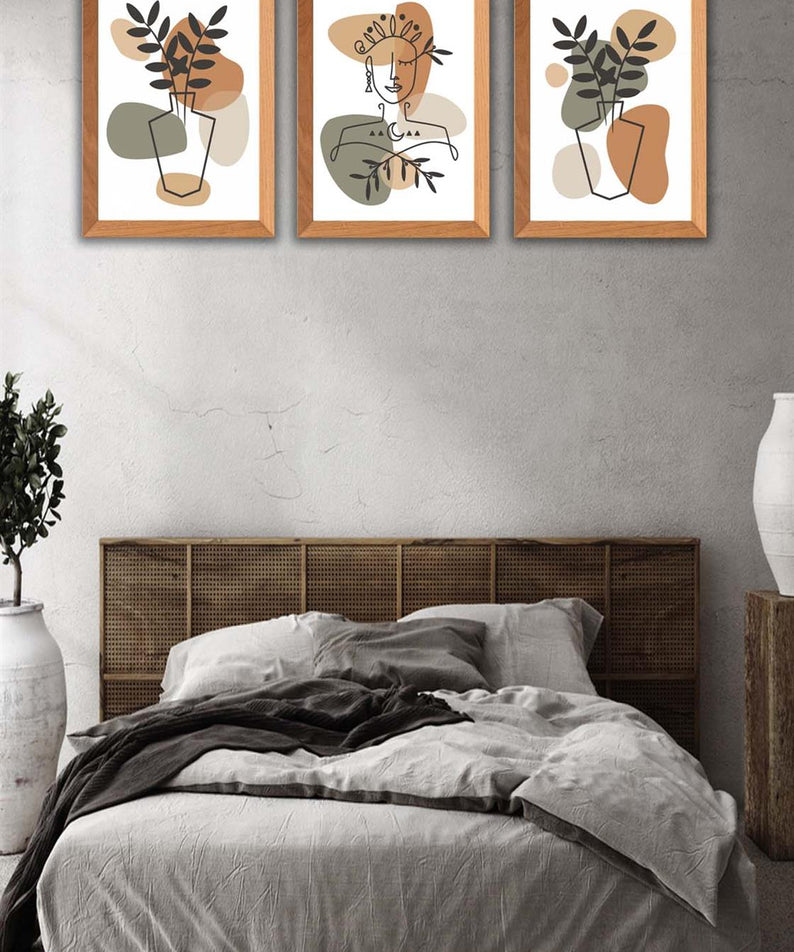 3 Parça Bohem Tarzı Sanatsal Ahşap Çerçeve Görünümlü Tablo Seti