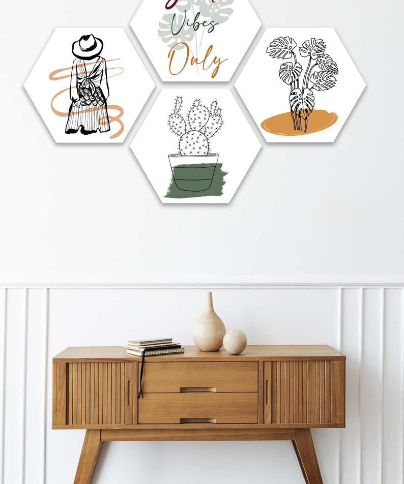 4 Parça Bohem Tarzında Petek Tasarım Tablo Seti