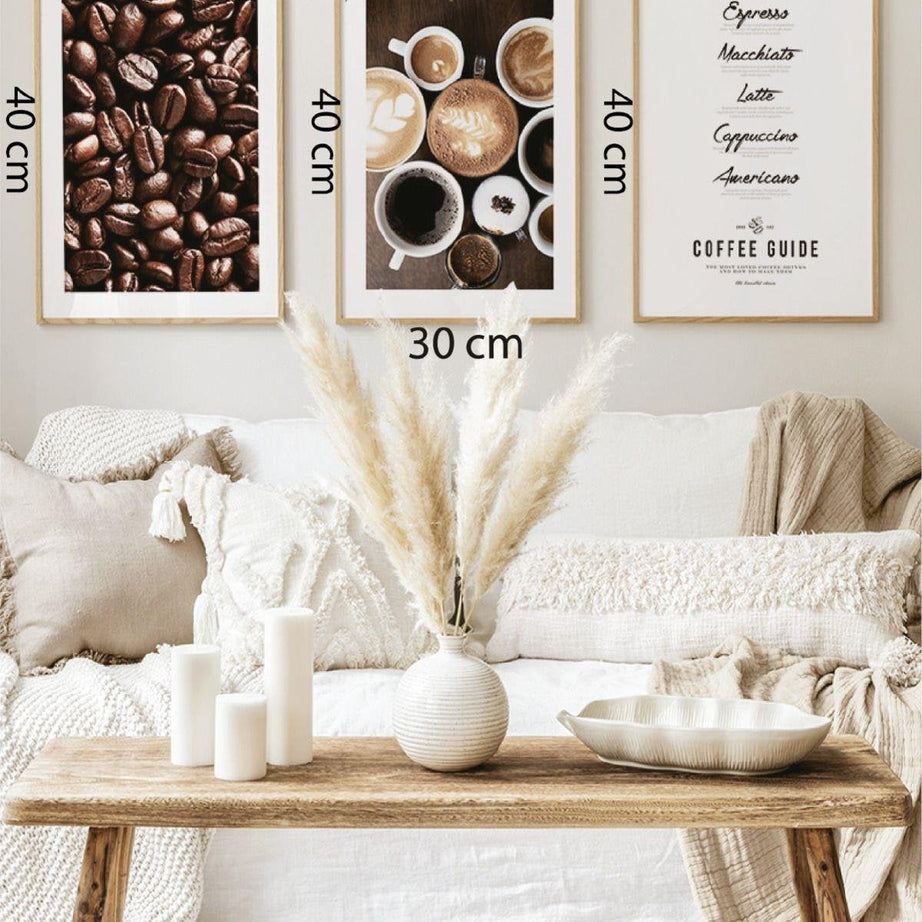 3 Parça Coffee Temalı Ahşap Çerçeve Görünümlü Tablo Seti