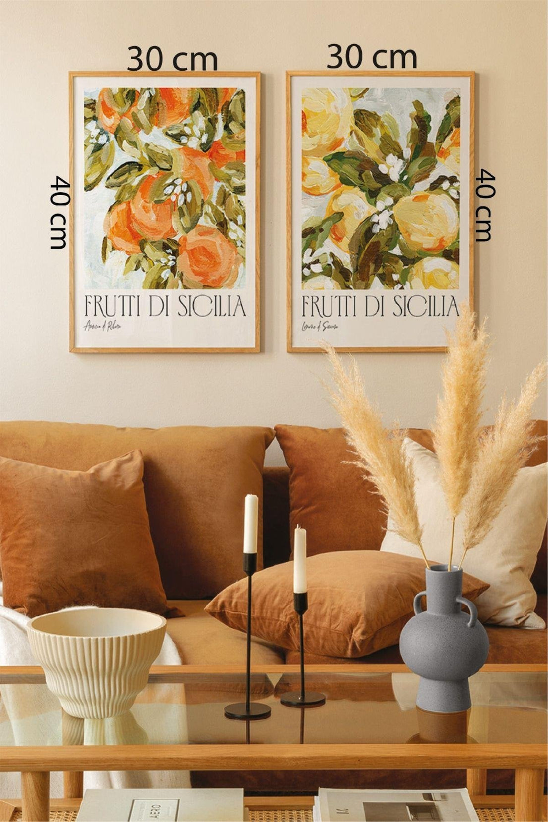 2 Parça Fruttı Temalı Ahşap Çerçeve Görünümlü Tablo Seti