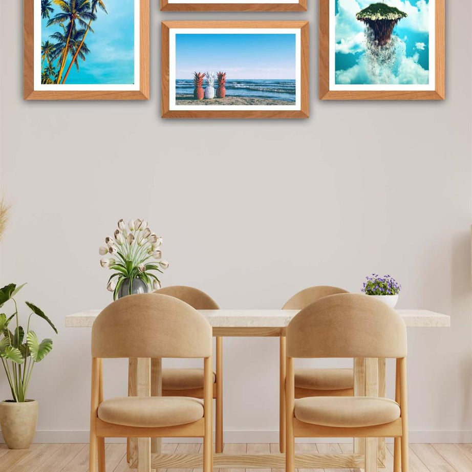 4 Parça Modern Tarzda Yaz Manzarası (Ahşap Çerçeve Görünümlü) Uv Baskı Tablo Seti