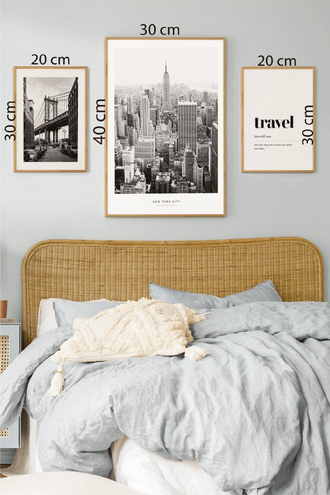 3 Parça Travel Siyah Beyaz Ahşap Çerçeve Görünümlü Tablo Seti