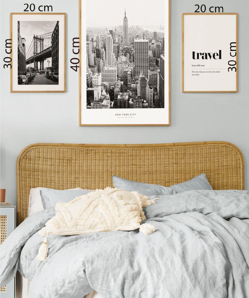 3 Parça Travel Siyah Beyaz Ahşap Çerçeve Görünümlü Tablo Seti