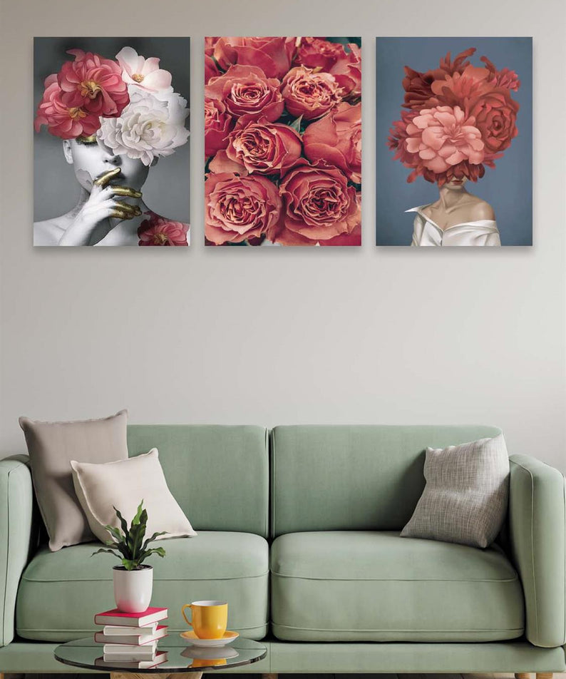 Modern Sanat Kadın Ve Gül Temalı Tablo Seti