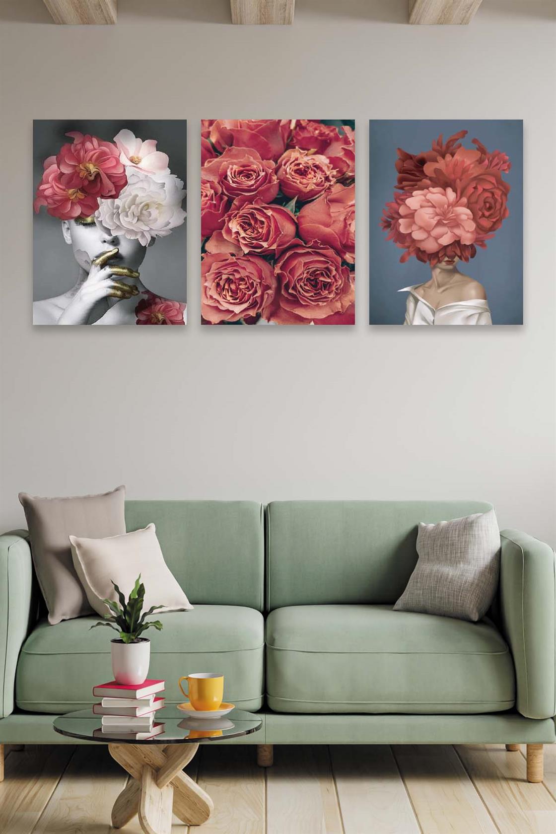 Modern Sanat Kadın Ve Gül Temalı Tablo Seti