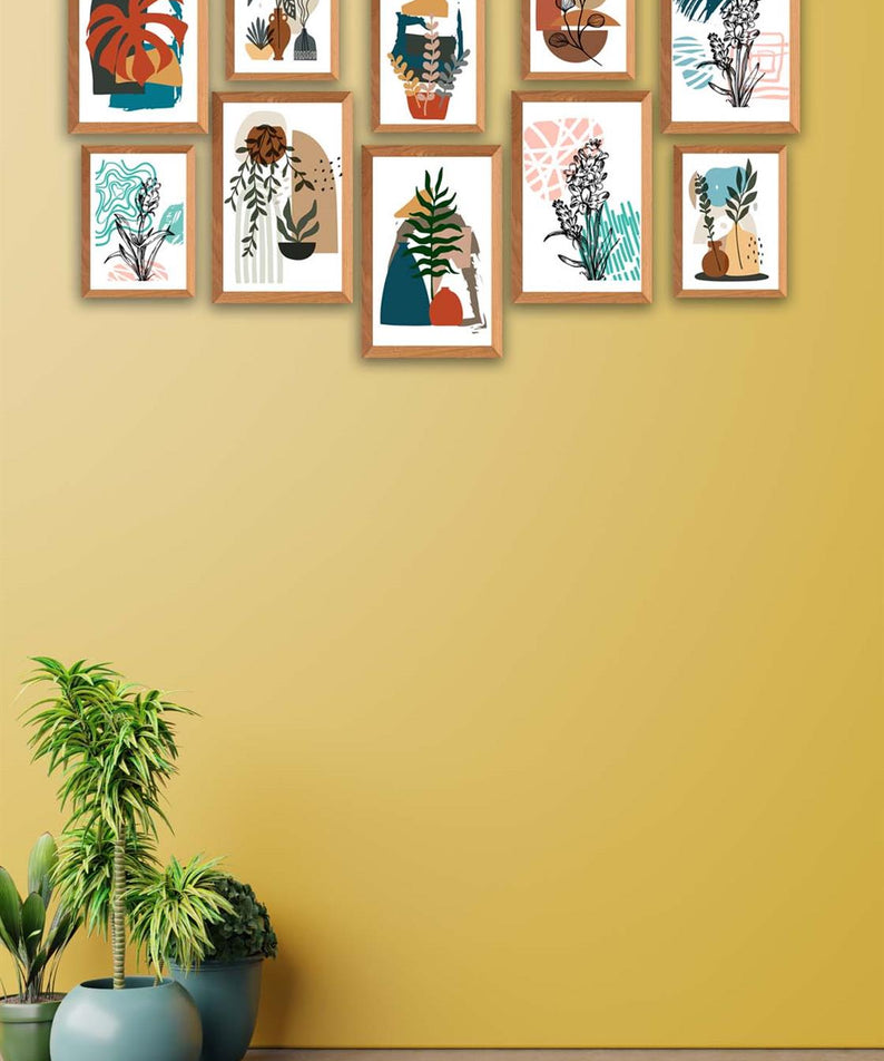 10 Parça Bohem Tarzında Ahşap Çerçeve Görünümlü Uv Baskı Mdf Tablo Seti