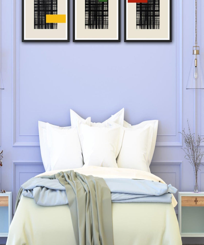 3 Parça Modern Sanat Tarzında Siyah Çerçeve Görünümlü Uv Baskı Mdf Tablo Seti