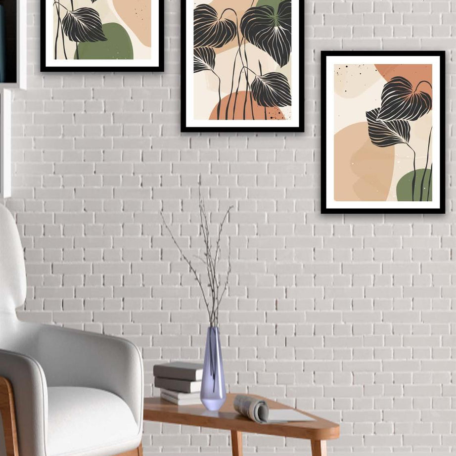 3 Parça Botanik Çiçek Bohem Tasarım Uv Baskı Mdf Tablo Seti