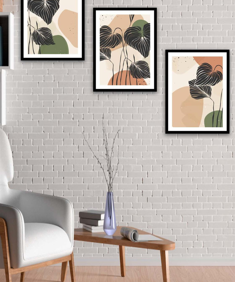 3 Parça Botanik Çiçek Bohem Tasarım Uv Baskı Mdf Tablo Seti