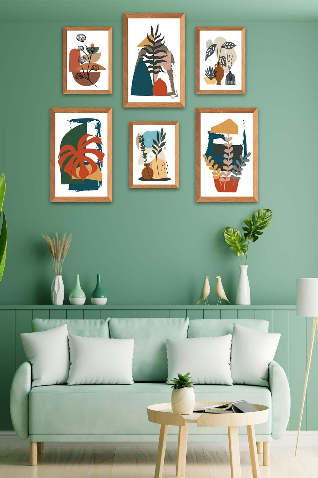 6 Parça Bohem Botanik Tarzında Tablo Seti