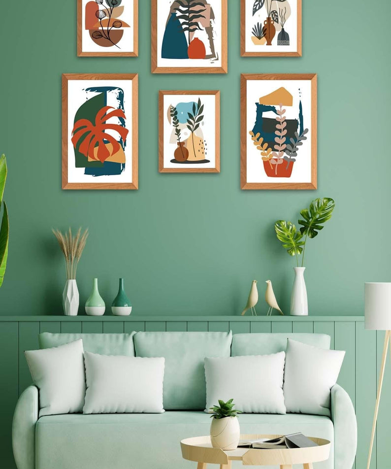 6 Parça Bohem Botanik Tarzında Tablo Seti